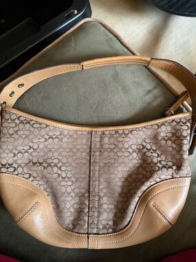Coach Tan Signature Canvas and Leather Hobo Shoulder Bag